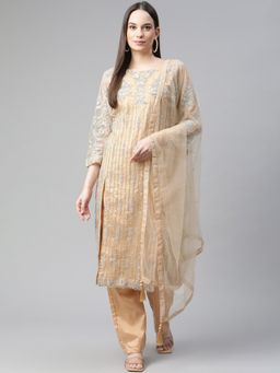 Readiprint - Net Beige Straight Style Unstitched Dress Material (Set of 3)