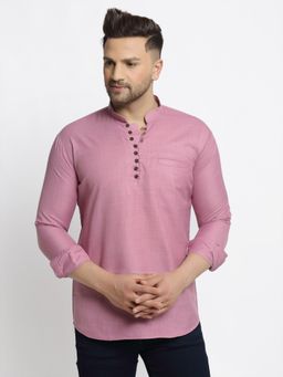 Jompers - Men Cotton Solid Kurta in Pink