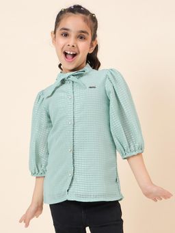 Stylo Bug - Girls Solid Stand Collar Three Fourth Sleeves Casual Shirt Green