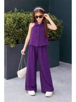 Stylo Bug - Purple Girls Solid Shirt Collar Sleeveless Co Ord Set