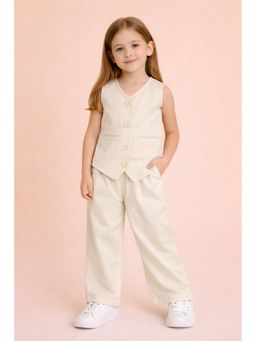 Stylo Bug - Yellow Girls Solid V-Neck Sleeveless Co Ord Set