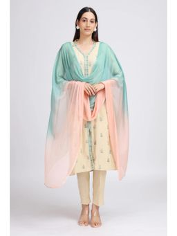 Cotton Culture - Off White Rayon Embroidered Straight Kurta Set With Dupatta