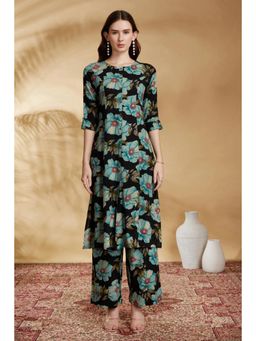 Cotton Culture - Black and Green Printed Straight Kurta and Trousers