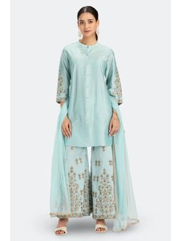 Cotton Culture - Sky Blue PolySilk Embroidered Palazzo Set With Dupatta