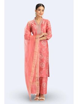 Cotton Culture - Peach Viscose Embroidered Straight Kurta Set With Dupatta