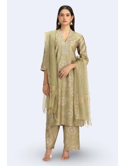 Cotton Culture - Pastel Pistachio Viscose Embroidered Straight Kurta Set With Dupatta