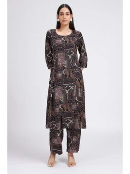 Cotton Culture - Black Rayon Printed Straight Kurta and Trousers