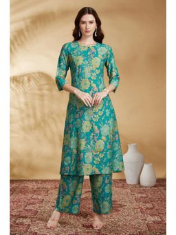 Cotton Culture - Sea Green Printed Straight Kurta and Trousers