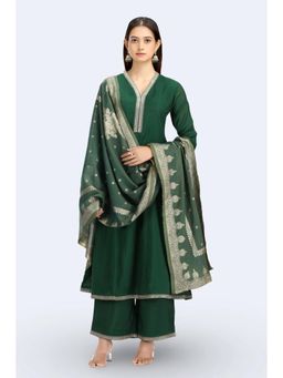 Cotton Culture - Bottle Green Chanderi Embroidered Kurta Set With Dupatta