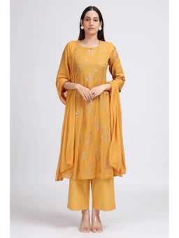 Cotton Culture - Orange Cotton Embroidered Straight Kurta Set With Dupatta