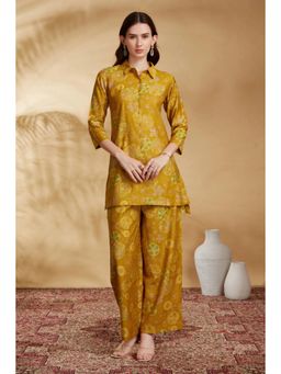Cotton Culture - Mustard Viscose Printed Straight Kurta and Trousers
