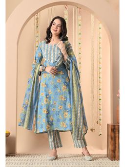 SIJOPA - Light Blue Cotton Floral Printed Kurta Set