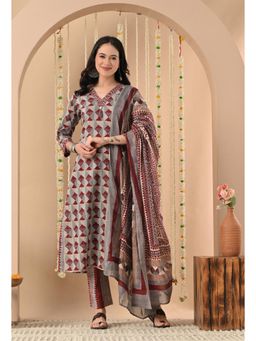 SIJOPA - Multi-Color Cotton V-Neck Printed Kurta Set