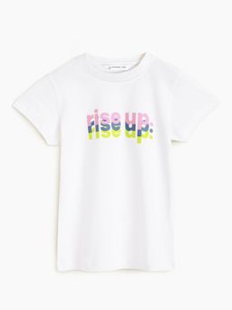 Campana - Girls Zuri Half Sleeves Rise Up Print White T-Shirt
