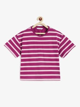 Campana - Girls Alexis Half Sleeves Striped Purple T-Shirt