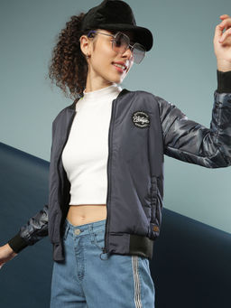 Campus Sutra - Blue Women Front Zip Stylish Winter Jacket