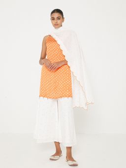 Ancestry - White Polka Dot Printed Dupatta