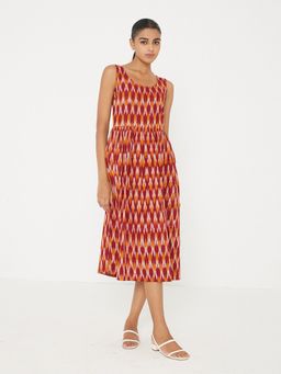 Ancestry - Orange Ikat Print Midi Dress