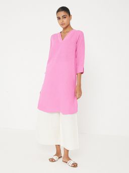 Ancestry - Pink Straight Solid Kurta