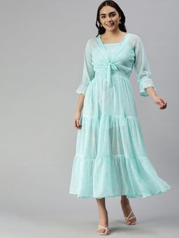 SHOWOFF - Women Green Abstract Shoulder Straps Dress (Set of 2)