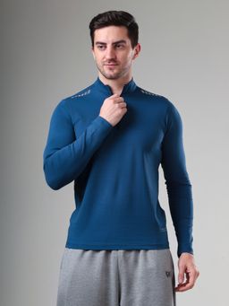 Grow - Blue Full Sleeve Quarter Zip Solid Sports T-Shirt