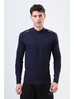 Grow - Navy Blue Full Sleeve Quarter Zip Solid Sports T-Shirt