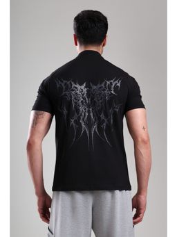 Grow - Black Workout Printed Collar Half Sleeves T-Shirt