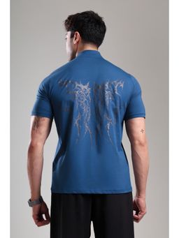 Grow - Blue Workout Printed Collar Half Sleeves T-Shirt