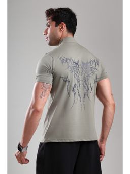 Grow - Olive Workout Printed Collar Half Sleeves T-Shirt