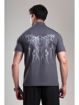 Grow - Grey Workout Printed Collar Half Sleeves T-Shirt
