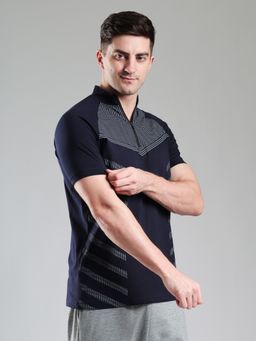 Grow - Navy Blue Stylish Aeroflex Zip T-Shirt