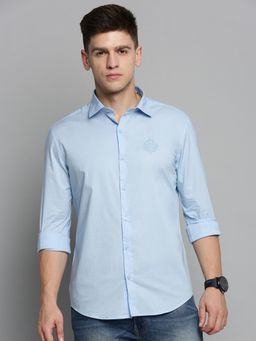 SHOWOFFFF - Mens Spread Collar Blue Self Design Shirt