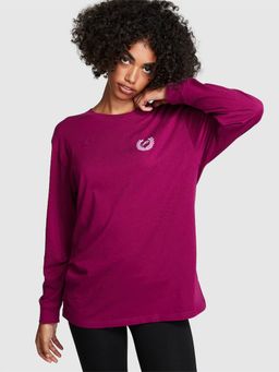 Victoria's Secret - Women Purple Oversized Long-Sleeve T-Shirt (L)