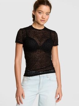 Victoria's Secret - Women Black Textured T-Shirt (XS)