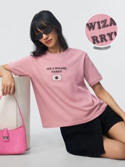 The Souled Store - Women Pink Typography Relaxed Fit T-Shirt