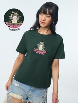 The Souled Store - Women Green Relaxed Fit T-Shirt