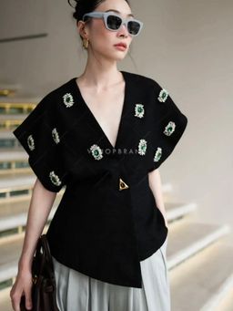 Loveable Creations By Muskan - Women Black Embellished Top