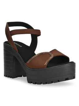 ROCIA - By Regal Brown Women Lycra Chunky Sandal Heels