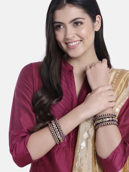 Peora - Silk Thread Fabric-Stone Studded Kundan-Chura-Chuda Bangle Set(Size 2.6)