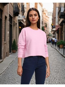 Style Quotient - Women Solid Pink Self Design Smart Casual Top