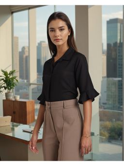 Style Quotient - Women Solid Black Shirt Style Top