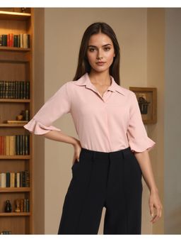 Style Quotient - Women Solid Pink Shirt Style Top