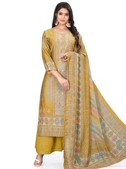 Stylee LIFESTYLE - Gold Viscose Digital Printed Dress Material (Set of 3)