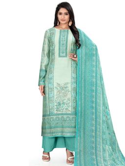 Stylee LIFESTYLE - Turquoise Viscose Digital Printed Dress Material (Set of 3)