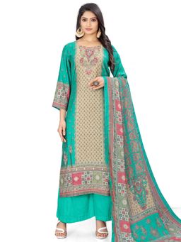 Stylee LIFESTYLE - Green Viscose Digital Printed Dress Material (Set of 3)