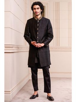 TASVA - Black Embroidered Sherwani and Pyjama