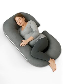Kuber Industries - Grey Cotton C Shaped Pregnancy Pillow