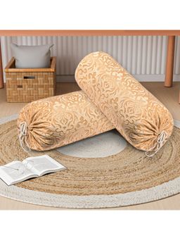 Kuber Industries - Beige Velvet Round Side Bolster Covers (Pack of 2)