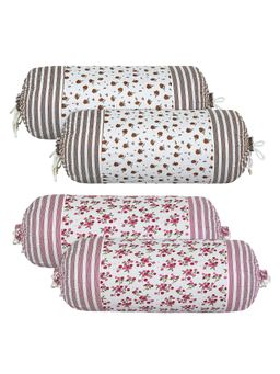 Kuber Industries - White Cotton Flower Bolster Covers (Pack of 4)