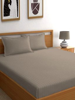 Kuber Industries - Brown Lining Design Soft Cotton Bedsheet with 2 Pillow Covers (Double)